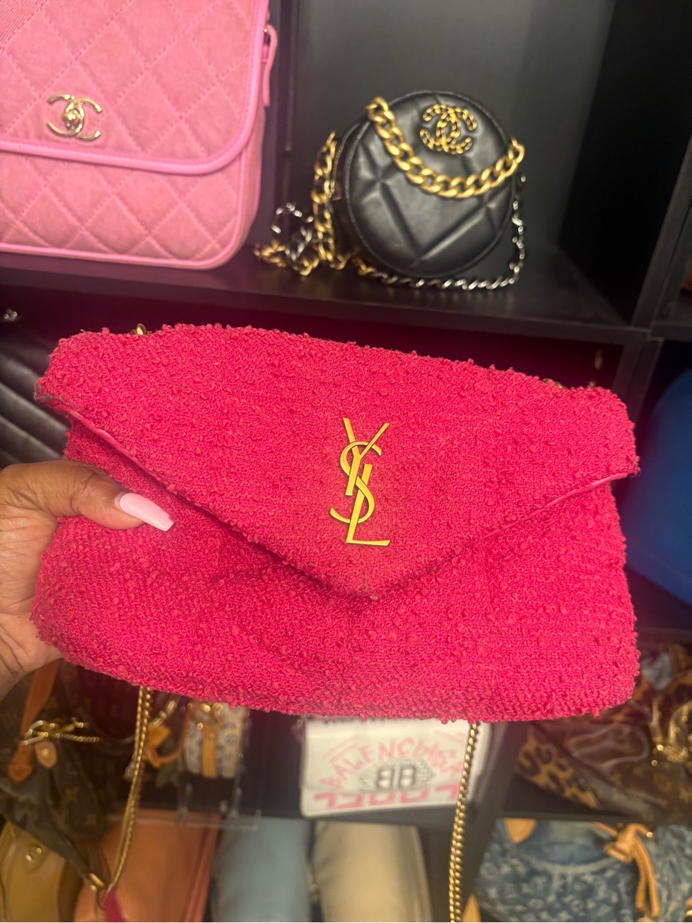 Yves Saint Laurent Hot Pink Textured Envelope Crossbody Clutch